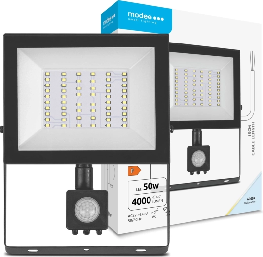 Reflektor LED z czujnikiem ruchu 50 W, 4000 lm, 6000 K, 120°, MODEE E‑series