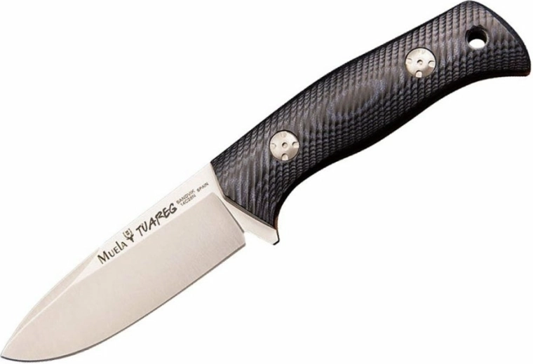 Muela Tuareg 10M wytrzymały nóż bushcraft 10 cm z obróbką kriogeniczną Cryo‑T, czarno‑niebieska Micarta, skórzana pochwa