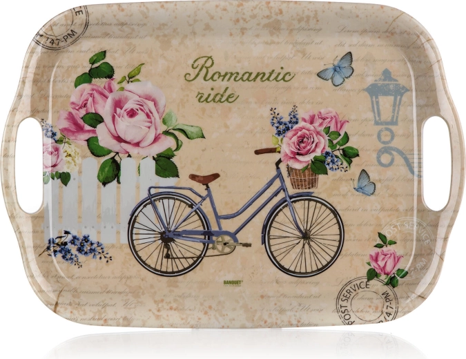 Taca do serwowania z melaminy Romantic Ride 36 × 25,5 cm z uchwytami