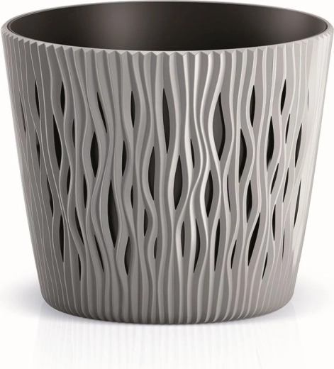 Doniczka Sandy Round z wkładem 15,8 cm – szary kamień