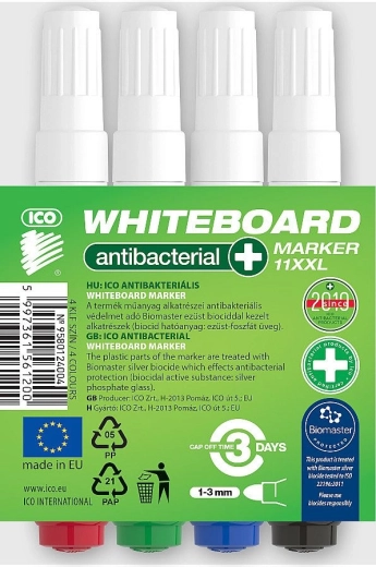 Antybakteryjne markery do białych tablic ICO, zestaw 4 kolorów