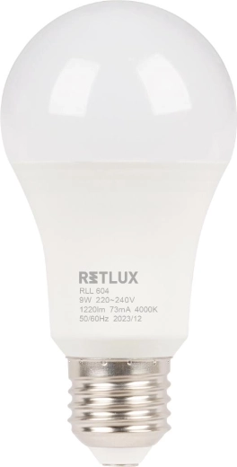 Żarówka LED RETLUX A60 E27 9 W, zimna biel