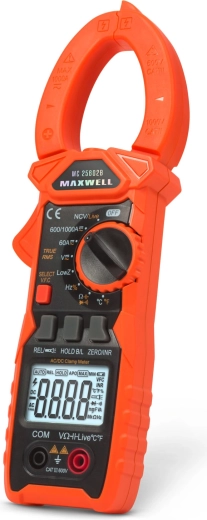 Cęgowy multimetr MAXWELL True RMS AC/DC 1000 A z lampką roboczą