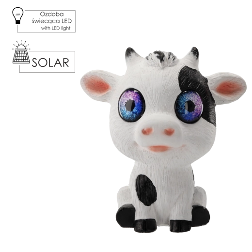 Figurka ogrodowa krowy z solarnym oświetleniem LED 25 × 17,5 × 27,5 cm