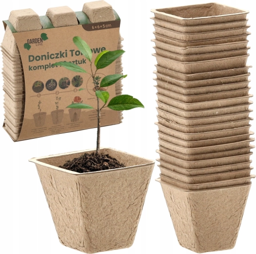 Zestaw 72 torfowych doniczek 6 × 6 × 5 cm