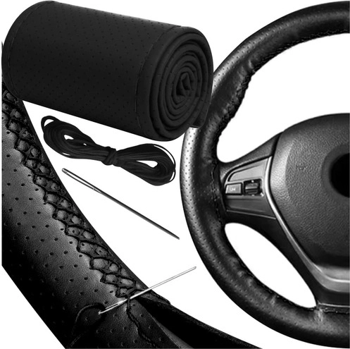 Czarna perforowana osłona na kierownicę z eko skóry