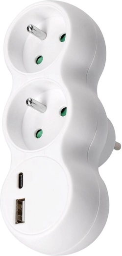 Solight rozgałęźnik do gniazdka z szybką ładowarką USB-A i USB-C 20 W PD, biały