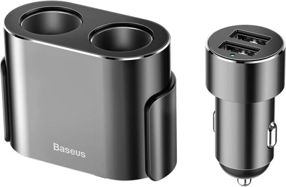Baseus podwójna rozdzielaczka do gniazda zapalniczki z ładowarką 2x USB 3,1 A, 100 W – czarna