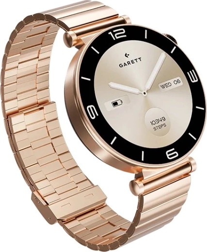 Smartwatch Garett Rose w kolorze różowego złota ze stalową bransoletą