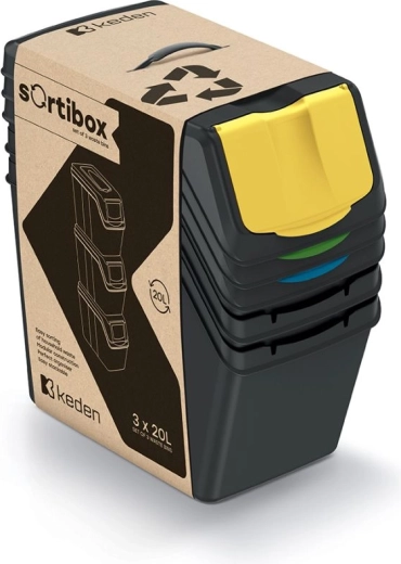 Zestaw koszy do segregacji odpadów SORTIBOX 3×20 l – czarny, Prosperplast
