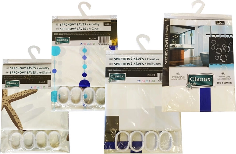 Zasłona prysznicowa PEVA 180 × 180 cm z 12 haczykami, mix dekorów