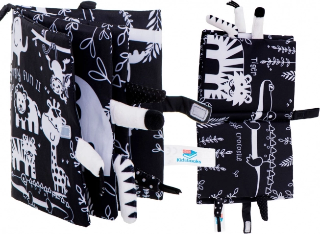 Miękka kontrastowa sensoryczna książeczka z ogonkami zwierząt safari