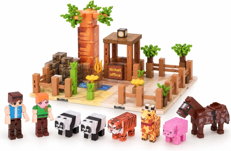 Scena zoo ze zwierzętami i figurkami