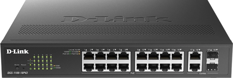 D-Link smart managed gigabitowy przełącznik PoE DGS-1100-18PV2 (16× 10/100/1000BASE-T)