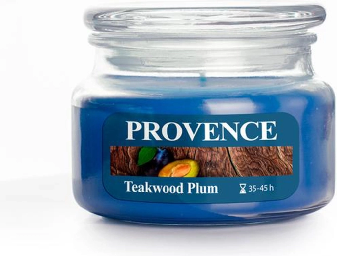 Świeca zapachowa w szkle Provence drewno tekowe i śliwka 45 h