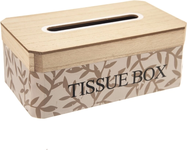 Dekoracyjny drewniany box na chusteczki z motywem liści 24 × 14 × 10 cm