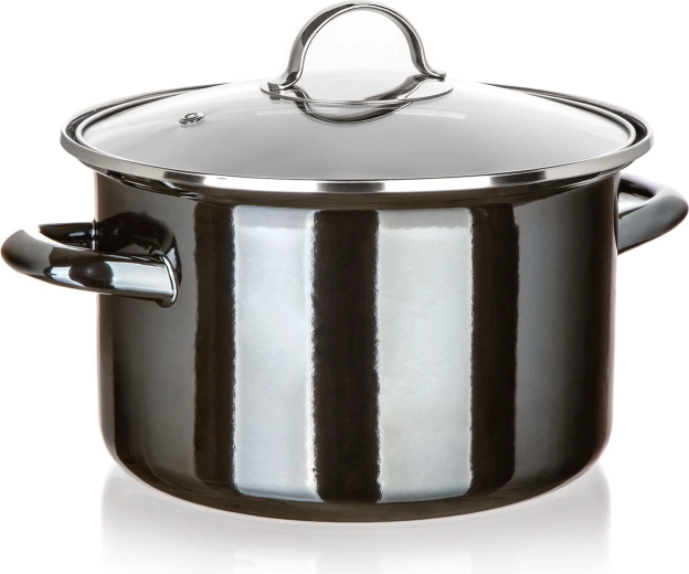 Emaliowany garnek ze szklaną pokrywką 24 cm 3,7 l Metallic Black