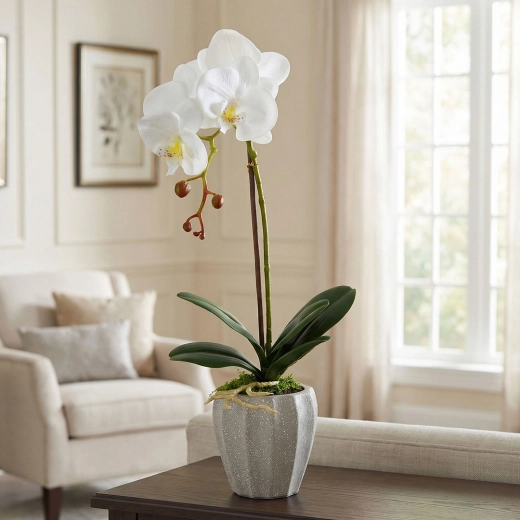 Sztuczna orchidea dekoracyjna w doniczce 45 cm – 1 sztuka