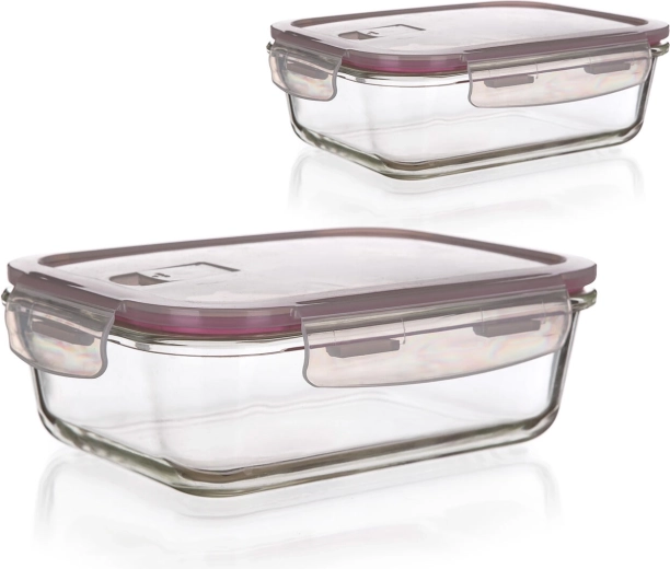 Zestaw szklanych pojemników Lora prostokątnych 0,55 l i 0,95 l z pokrywkami PP