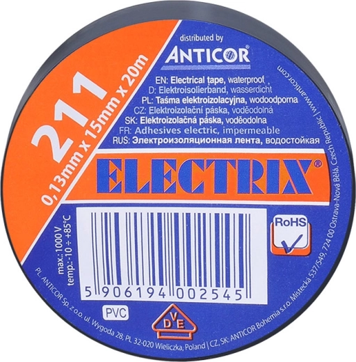 Solight izolacyjna taśma elektroizolacyjna 15 mm x 0,13 mm x 20 m czarna