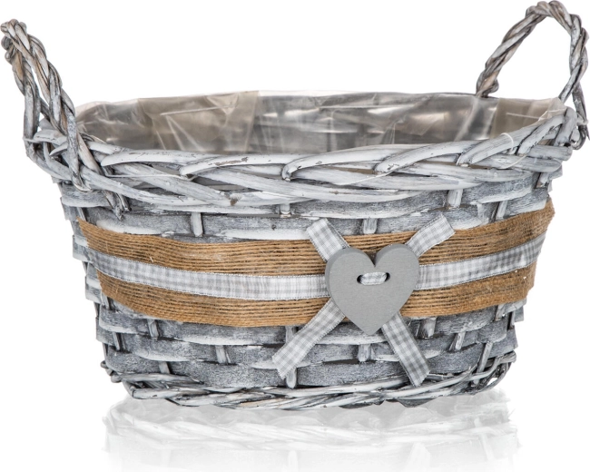 Okrągły wiklinowy koszyk z uchwytami GRIS 25 × 12 cm, szary