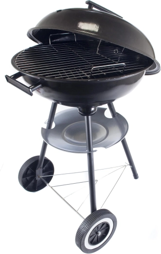 Okrągły ogrodowy grill na węgiel drzewny 40 cm z pokrywą, czarny