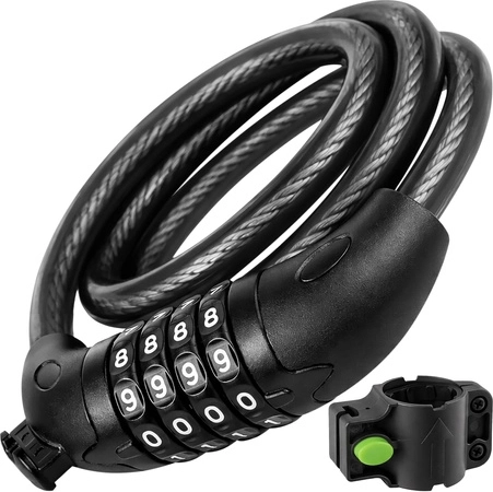Zamek do roweru TRIZAND z kodem cyfrowym, stalowa linka 120 cm, 13,5 mm