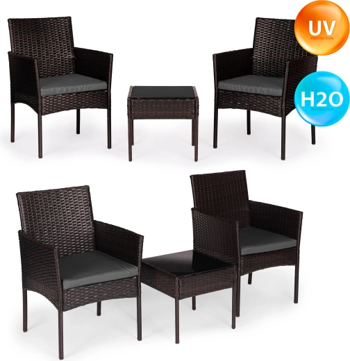 Zestaw ogrodowy z technorattanu dla 2 osób z stolikiem kawowym, ciemnobrązowy, MultiGarden