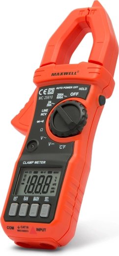 Cyfrowy multimetr cęgowy Maxwell z automatycznym zakresem, NCV i pomiarem prądu AC do 600 A
