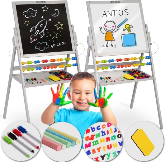 Magnetyczna dwustronna tablica dla dzieci RICOKIDS – szara