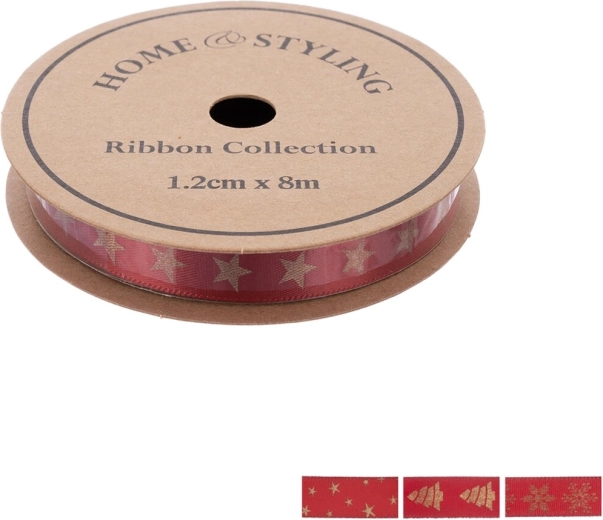 Home & Styling świąteczna poliestrowa wstążka 8 m, bordowa, mix