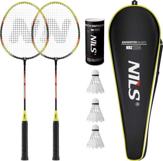 Zestaw rakiet do badmintona Nils NRZ204-1 (2 szt.) z pokrowcem i lotkami piórowymi