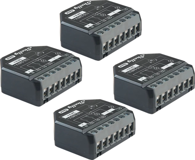 Zestaw 4 sterowników Shelly 2PM Gen4 do żaluzji i urządzeń Zigbee/Matter