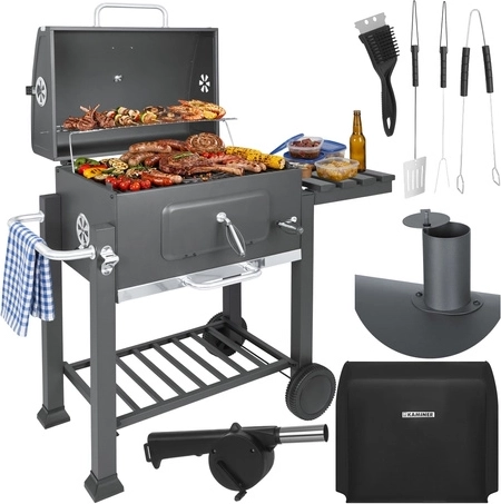 Ogrodowy grill węglowy z pokrywą i żeliwnym rusztem KAMINER