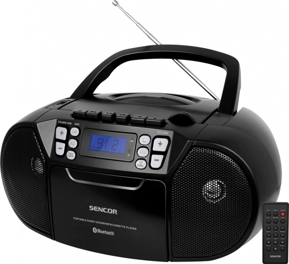 Radiomagnetofon z CD Sencor czarny z MP3, USB, AUX i Bluetooth