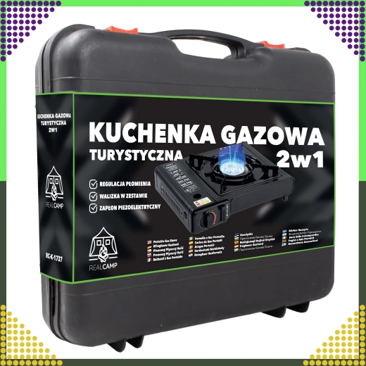 Przenośna turystyczna kuchenka gazowa 2w1 w walizce