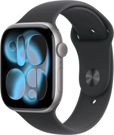 Apple Watch Series 11 GPS + Cellular 46 mm aluminium gwiezdna szarość z czarnym sportowym paskiem M/L