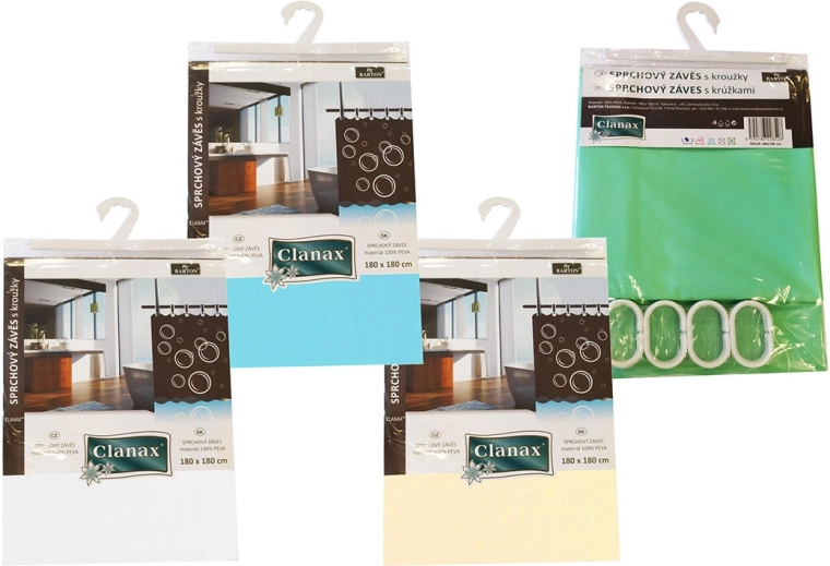 Zasłona prysznicowa SOLID 180 × 180 cm z PEVA z 12 haczykami, mix kolorów