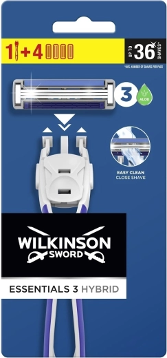 Wilkinson Essential 3 Hybrid męska maszynka do golenia z rączką i 4 głowicami