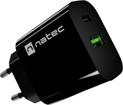 Natec Ribera ładowarka sieciowa 20 W, USB-A + USB-C, czarna