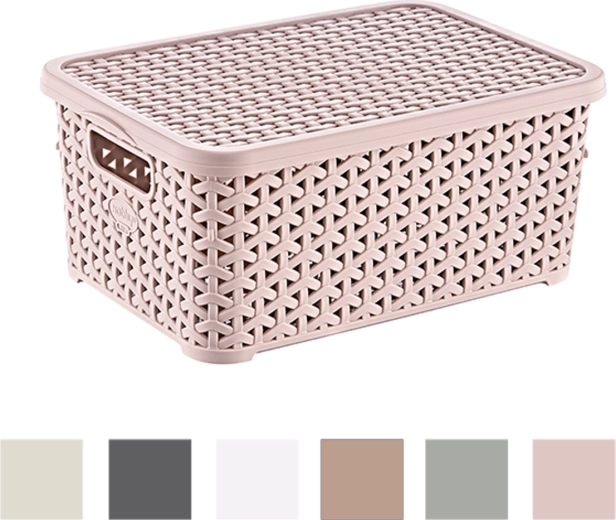 Plastowy koszyk z pokrywką 6 l, rattanowy design