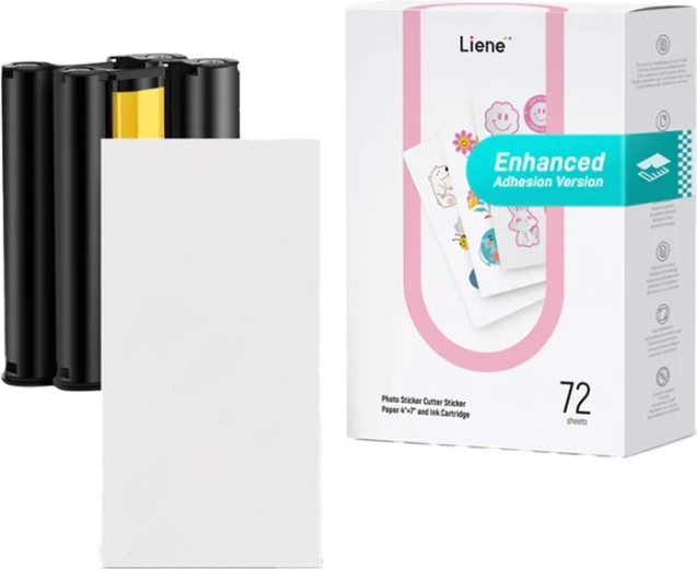 Samoprzylepny papier fotograficzny Liene PixCut 4×7, 72 arkusze + 2 kasety z tuszem