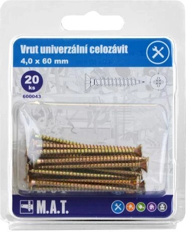 Uniwersalne wkręty z pełnym gwintem 4 × 60 mm, ocynk, 20 szt.
