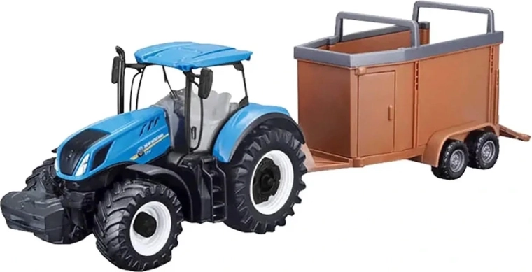Bburago FarmLand metalowy traktor z przyczepą i napędem bezwładnościowym 10 cm, assortyment - 1 sztuka