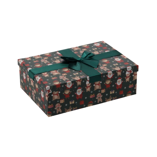 Świąteczne pudełko prezentowe z zieloną kokardą 26,5 × 18 × 7 cm - 1 sztuka
