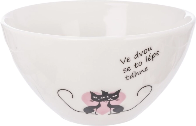 Biała porcelanowa miska z motywem kota 460 ml