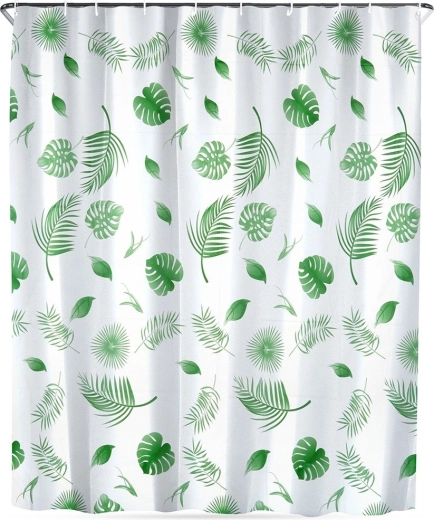 Wodoodporny zasłona prysznicowa z haczykami 180 × 180 cm, zielone liście