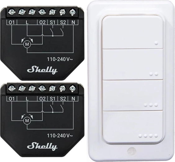 Zestaw inteligentnych sterowników rolet Shelly Shutter (2 szt.) + pilot BLU RC Button 4