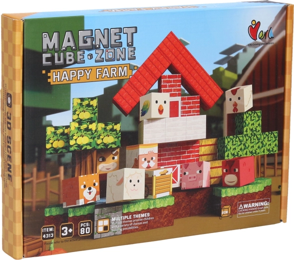 Klocki konstrukcyjne Magnet Cube Zone Happy Farm (80 elementów)