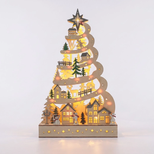 Solight drewniana choinka bożonarodzeniowa LED z dekoracjami, 45 cm